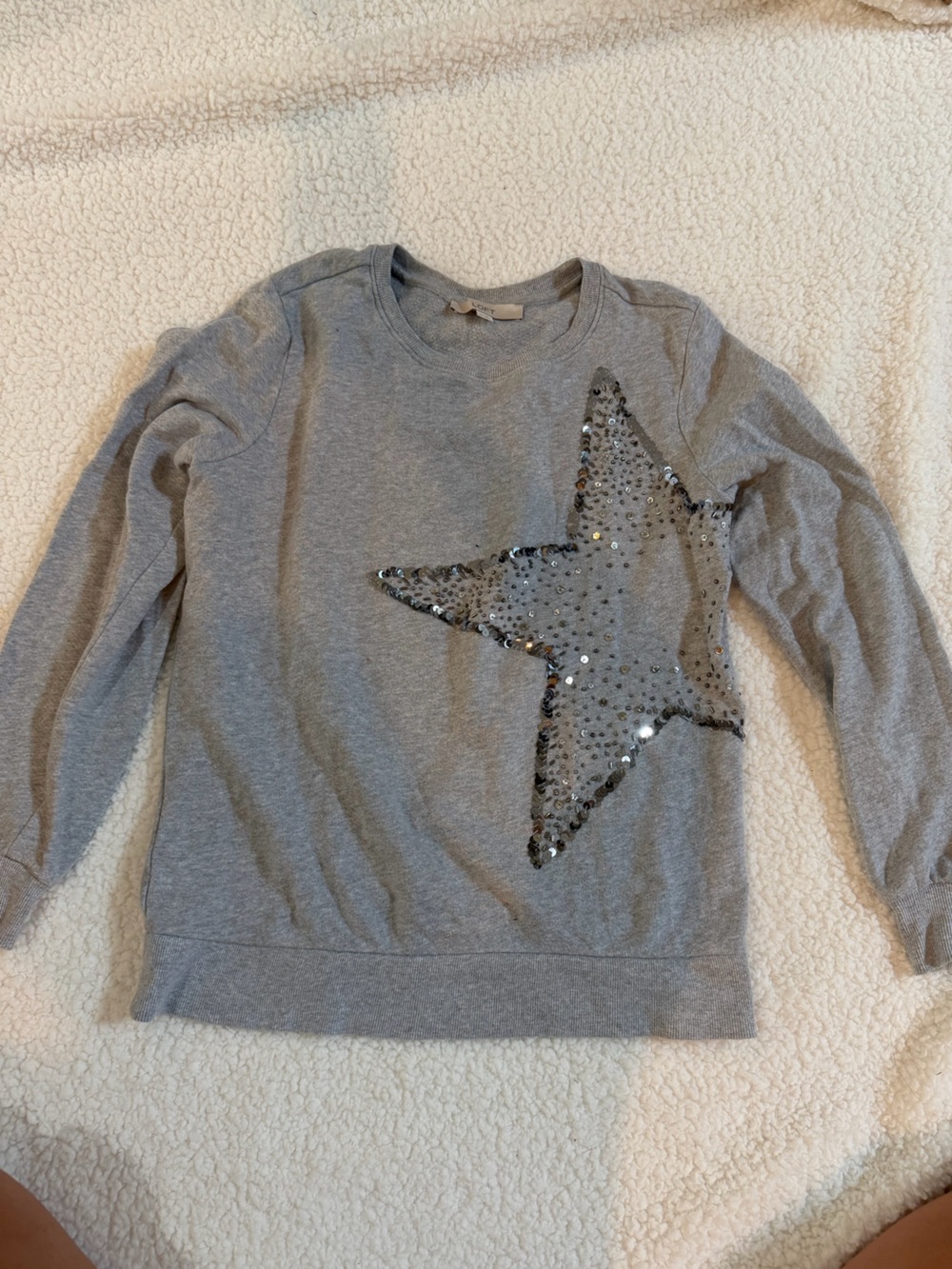 LOFT Gray Sequin Star Crewneck Sweatshirt Pullover XS